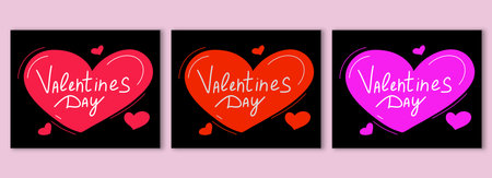 set of hand drawn romantic valentines day quotes, templates and cards with cute pink heartsの写真素材