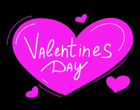 February 14 lettering, cute illustration with hearts, simple Valentine's Day illustration, holiday card, tag, Valentine's Day templateの写真素材