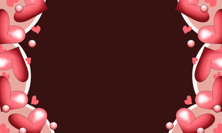 Hand drawn background with decorative pink hearts, paper cut, website cover, postcard, holiday invitation print, Valentine's day illustrationの写真素材