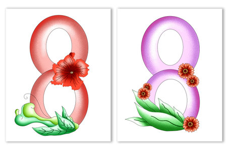 International Women's Day, illustration, greeting cards for mothers, grandmothers, women, girls. Spring. Template for cards, print, design. March 8, hand drawn decorative elementsの写真素材