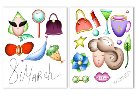 large colorful collection of hand-drawn stickers for International Women's Dayの写真素材