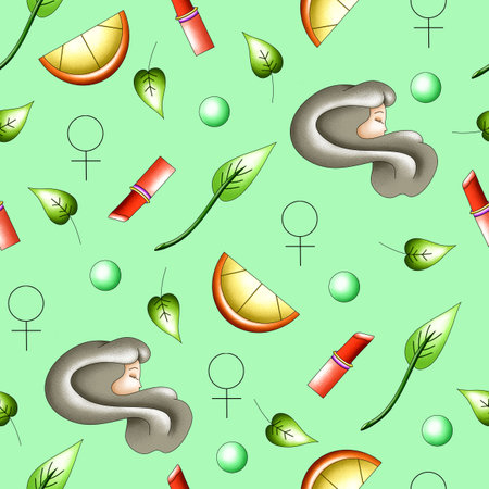 women's symbols, flat pattern, hand drawn fashion illustration for March 8th day, seamless pattern for wrapping paper designの写真素材