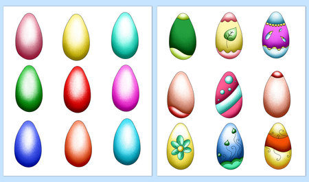 collection of hand drawn easter eggs, happy easter, colorful traditional drawn eggsの写真素材
