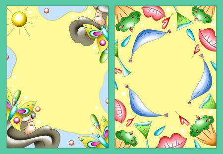 templates for March 8 in pastel colors with female silhouettes and curls, illustration for the design of cards and congratulationsの写真素材