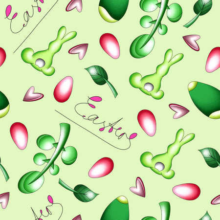 pattern with Easter eggs and bunnies, Easter holiday illustration, template for designs of social networks, cards. printの写真素材