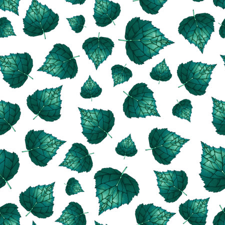 seamless pattern with leaves and herbs on a white background, bed linen, decor, tablecloth, napkins, textile industry, holiday packagingの写真素材