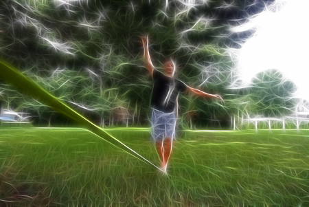 Fractal Background Texture. The Man Walks on the Rope. Athlete on a Rope, tightrope walker....