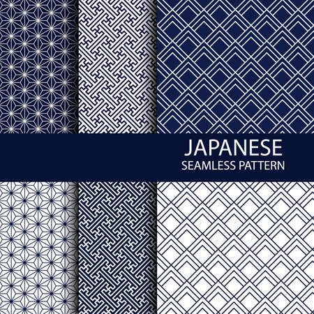 Set of seamless pattern in Japanese style. Japanese traditional art. Creative geometric shape and ornamental vector patterns and swatches. line art illustration.のイラスト素材