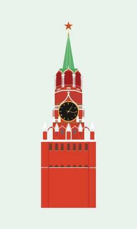 The Kremlin tower with clock in Moscow. Colorful vector icon in flat style.のイラスト素材
