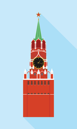 The Kremlin tower with clock in Moscow. Colorful vector icon in flat style with shadow.のイラスト素材