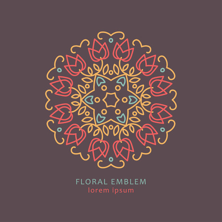 Vector floral linear ornaments with flower and swirls. Elegant emblem perfect for logotype design or labels.のイラスト素材