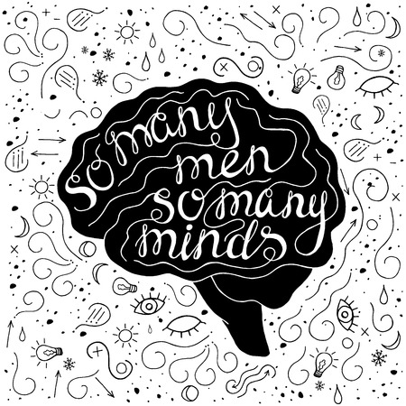So many men,so many minds-handdrawn typography design element. Vector lettering.のイラスト素材