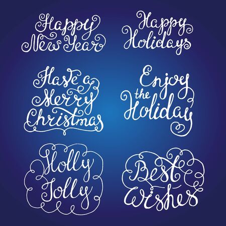 Set of handdrawn new year and christmas lettering. Vector decoration element for cards and invitations.のイラスト素材