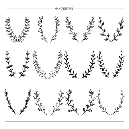 Set of hand drawn vector  decorative elements for your design. Laurels,branches.のイラスト素材