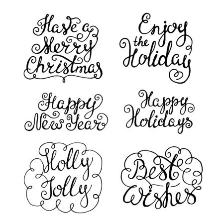 Set of handdrawn new year and christmas lettering. Vector decoration element for cards and invitations.のイラスト素材
