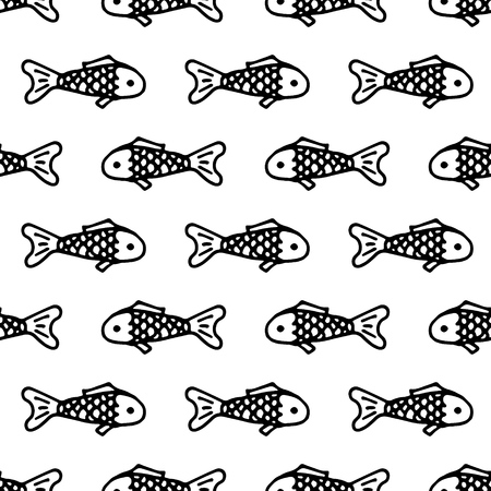 Seamless pattern with hand drawn fish.Vector illustration.のイラスト素材