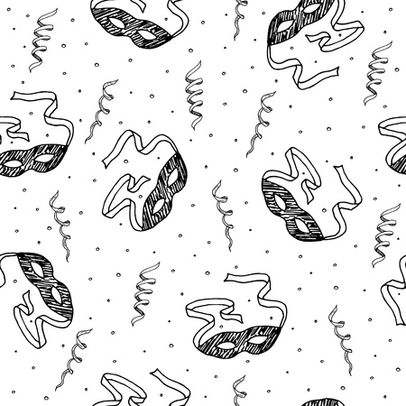 Hand drawn doodle carnival masks seamless pattern.のイラスト素材