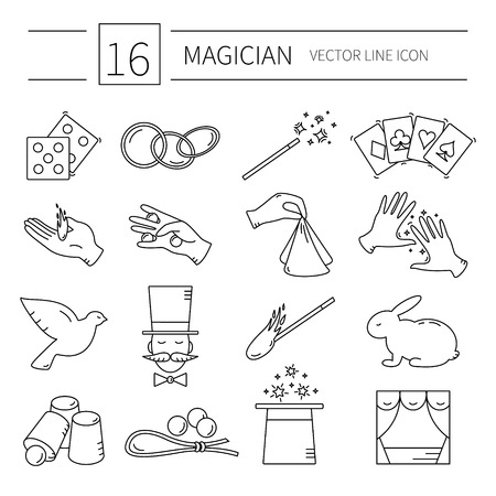 Set of vector line magician icons.Magic show.のイラスト素材