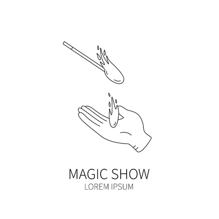 Line style logotype template with magician hand. Isolated on white background .のイラスト素材