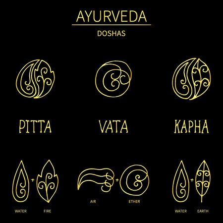 Ayurvedic elements and doshas vata, pitta, kapha.Alternative medicine. Indian medicine. Holistic system.のイラスト素材