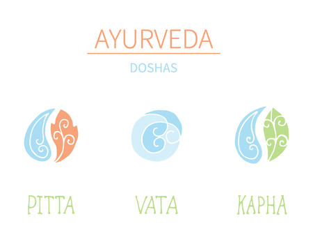 Ayurvedic elements and doshas vata, pitta, kapha.Alternative medicine. Indian medicine. Holistic system.のイラスト素材