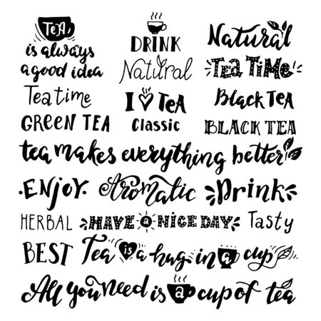 Inspirational quotes about tea.Hand drawn illustration with hand lettering.のイラスト素材