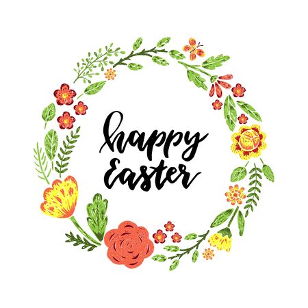 Happy easter.Hand drawn poster with hand lettering.のイラスト素材