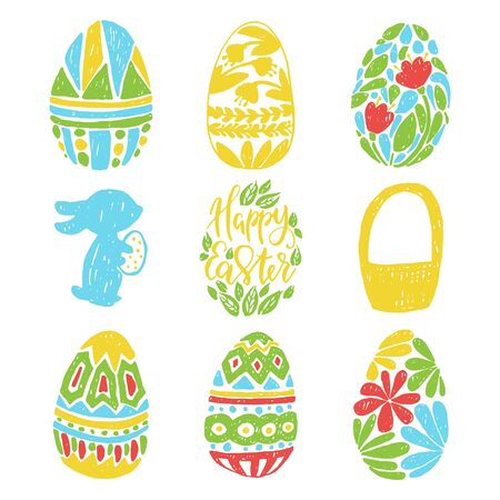 Happy easter set of hand drawn design elements.のイラスト素材