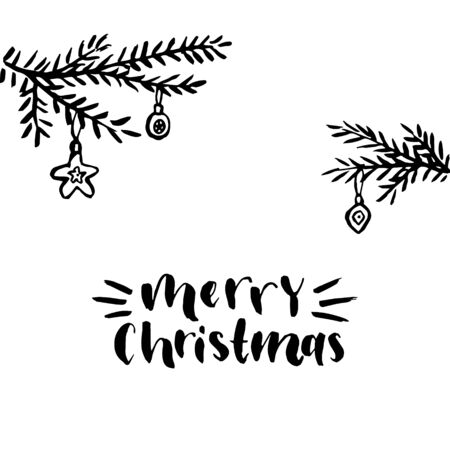 Merry christmas card with hand drawn lettering.Vector illustration.のイラスト素材