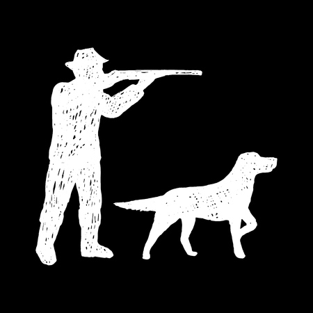 Hand drawn hunter and dog.Vector hand drawn illustration.のイラスト素材