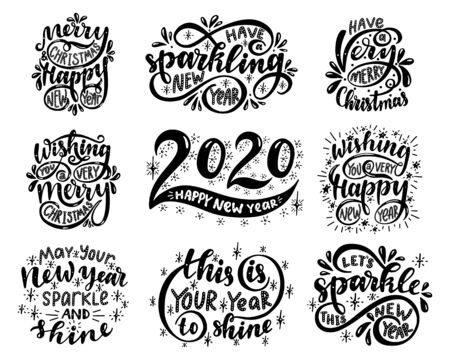 Lettering Set 2020 Merry Christmas Happy New Year Wishing You