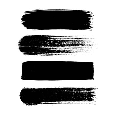 Set of black hand drawn abstract ink  brush strokes on whiteのイラスト素材
