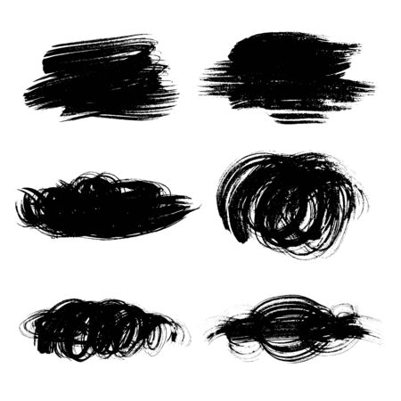 Set of black hand drawn abstract ink vector brush strokes on whiteのイラスト素材