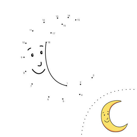 Dot to dot game with moon. Coloring page. Children educational game. Activity.のイラスト素材