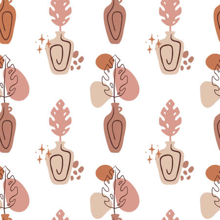 Seamless pattern. Trendy illustration of organic abstract shapes and doodle objects.のイラスト素材