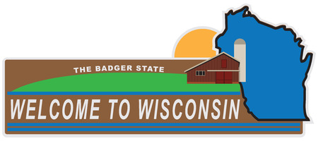 Banner welcome to Wisconsin with elements and state map.のイラスト素材
