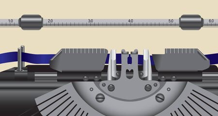 Working part of an old typewriter. The typewriter is filled with a blue ribbon.のイラスト素材