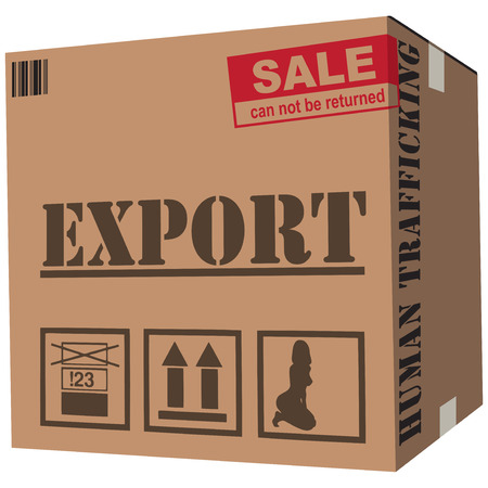 Cardboard box trafficking people with symbols of slavery, no return. vector illustration.のイラスト素材