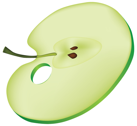 Green cut apple with a core and bones, in the shape of an artist's paletteのイラスト素材