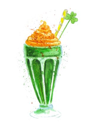 green cocktail on St. Patrick's day on a white background, menu illustration.の写真素材