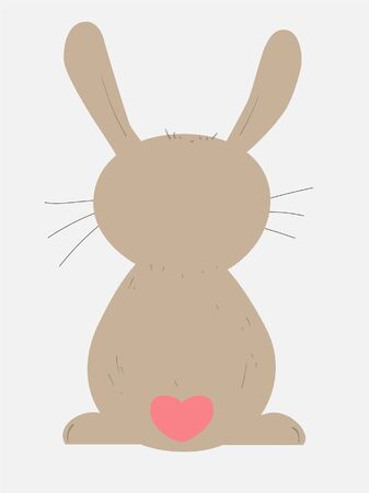 Bunny from back, heart tail. Cute rabbit greeting card, illustration for decorations. Easter element. Digital drawn.のイラスト素材