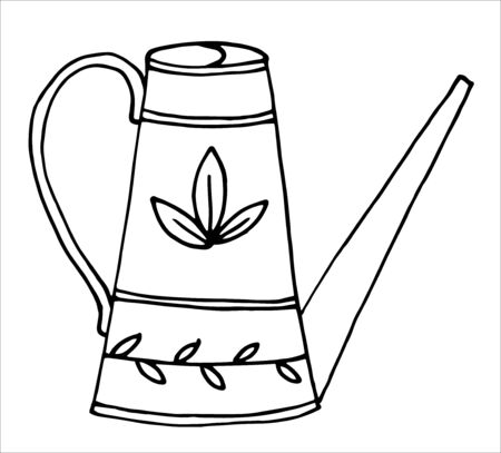 watering can, freehand drawn black and white, cartoon style, doodle sketchのイラスト素材
