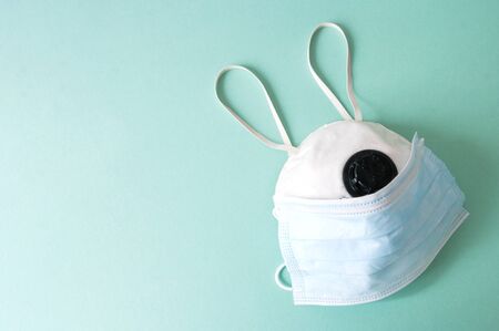 Easter quarantine concept, rabbit head in protection mask, health care.