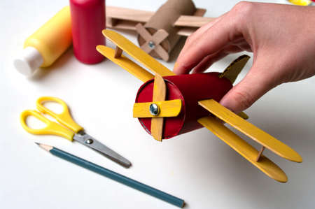 How to make airplane. Hand made toy,zero waste from toilet paper roll and sticks. For kids and...