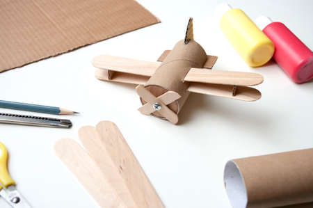 How to make aircraft toy from toilet paper roll and sticks. Zero waste DIY. Decoration for child...