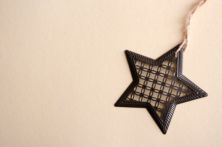 Christmas star decoration, flat lay , copy space for text, greeting card design. vintage styleの写真素材