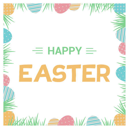 Cute "Happy Easter" card with eggs and grassのイラスト素材