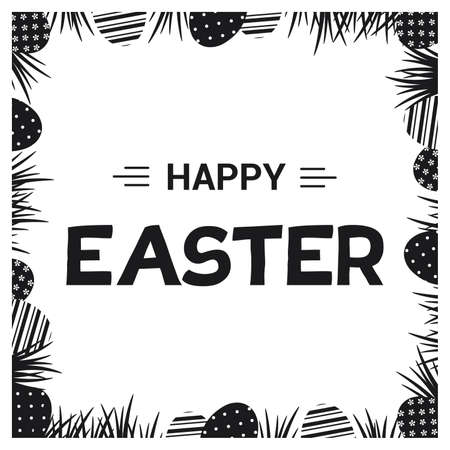 Monochrome Happy Easter banner with decorated eggsのイラスト素材