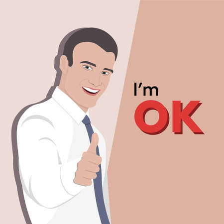 Happy smiling young man in white shirt showing likeのイラスト素材