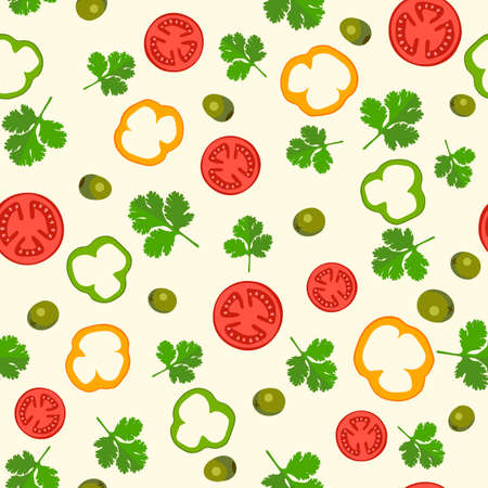 Seamless color pattern of fresh vegetables and parsleyのイラスト素材